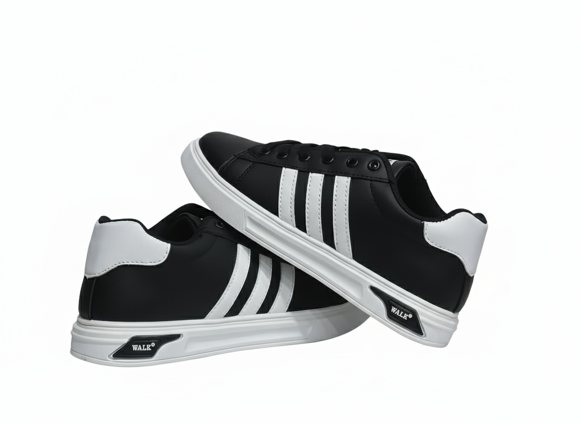 Black  sneakers with visible white stripes
