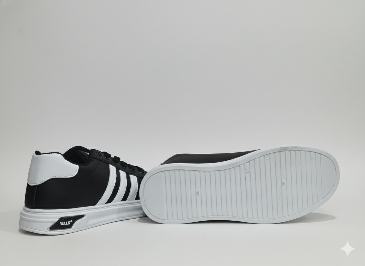 Black  sneakers with visible white stripes