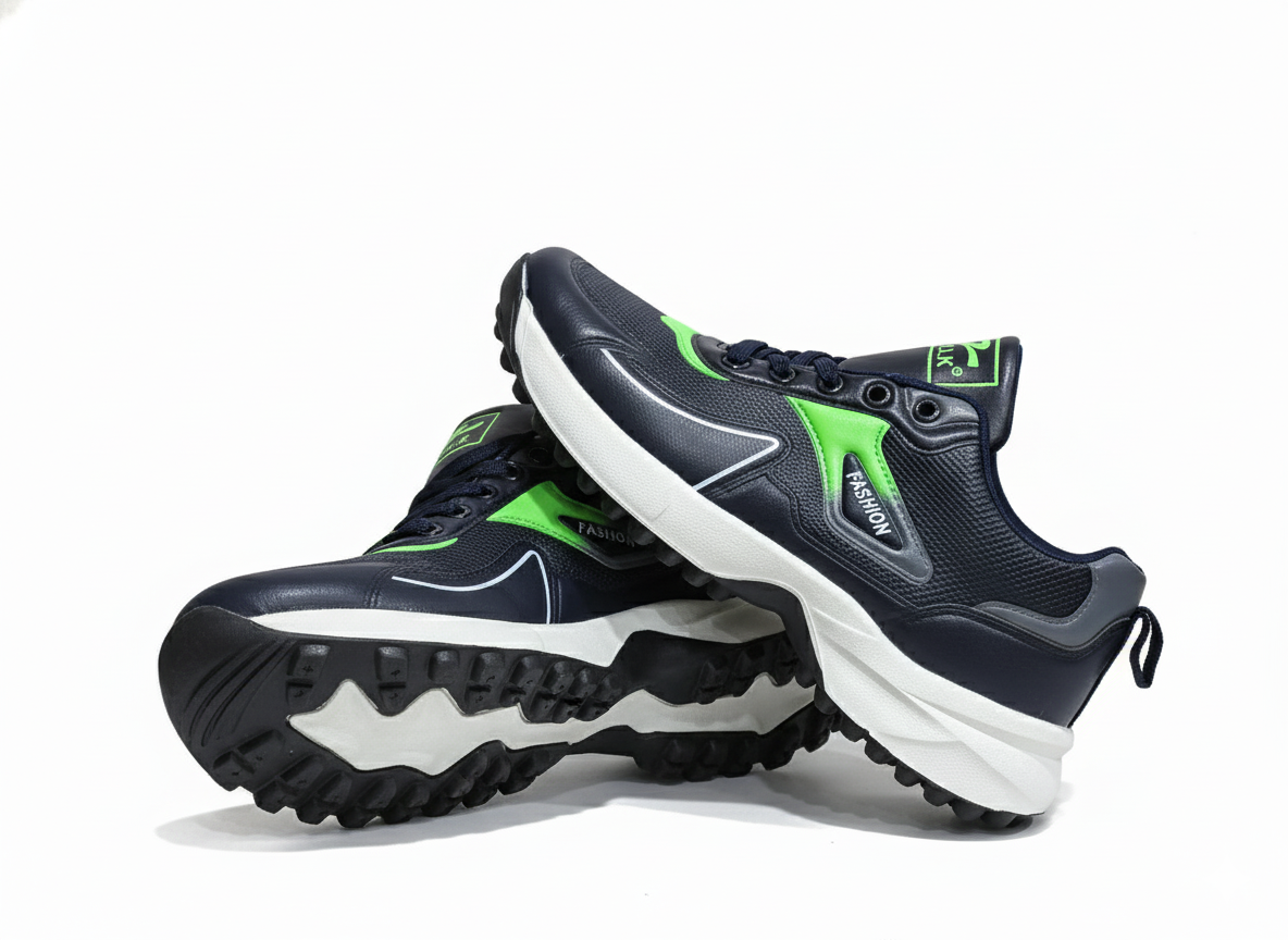 Black and blue running shoes